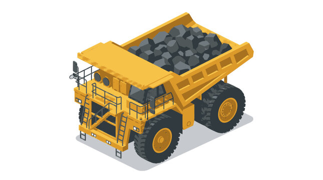Large Yellow Mining Dump Truck Transporting Coal at Industrial Site.