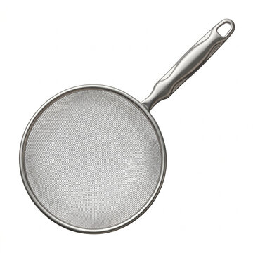 Stainless steel mesh strainer kitchen tool isolated on white  