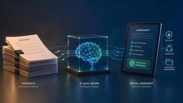 Automated legal review using artificial intelligence brain to analyze physical contracts and approve digital agreements for compliance