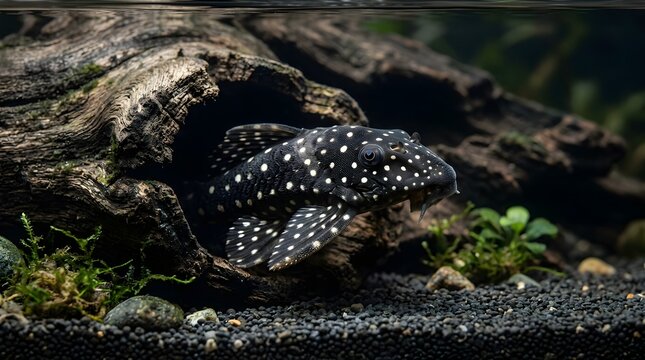 Pleco fish with white spots in a natural aquarium