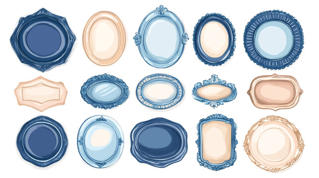 A neat grid of twenty decorative frames in blue, teal, peach, ornate and varied