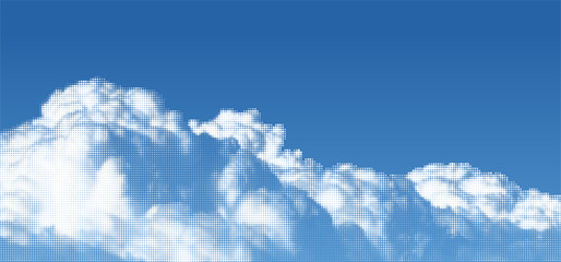 Blue Sky with Halftone Clouds. Summer Vector Half Tone Effect Background. Abstract Cloud with Pixel Pattern. Manga Book Anime Pop Art Texture. © Briddy