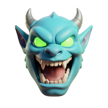 Blue Devil Face 3d Render Transparent Background