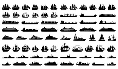 Elegant Ship Silhouette Vector Collection Maritime Boat Icons EPS10 © Abu
