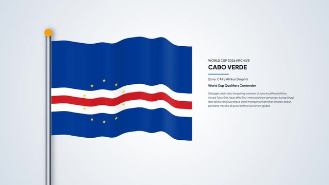 Waving Cabo Verde Flag Animation with World Cup 2026 Archive Typography Design for Football Tournament Sports Broadcast Promo