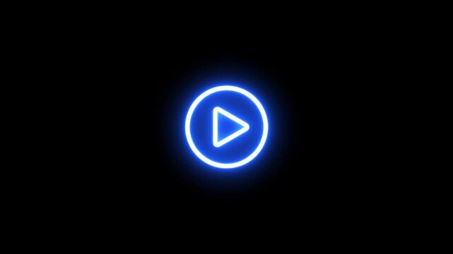 Glowing Blue Play Button on Black Background for Start Symbol glowing play button start media player symbol