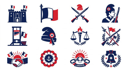 Fototapeta premium French Symbols and Icons in Flat Design Style.