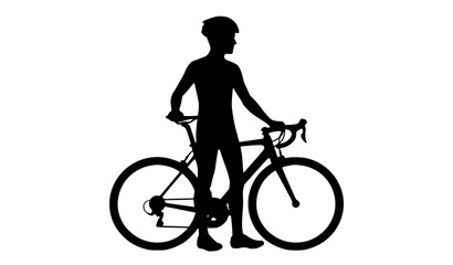 Obraz premium Black and White Cyclist with Road Bicycle Silhouette Vector Illustration