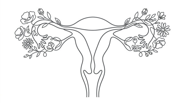  Floral uterus continuous line drawing women health and fertility concept vector graphic on white background