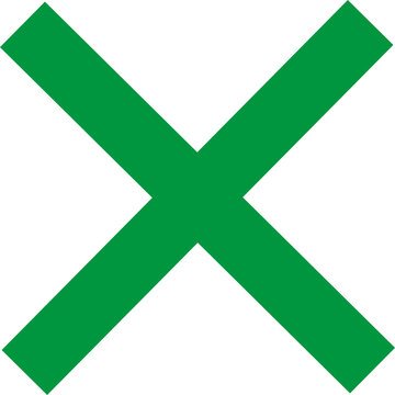 Green cross mark symbol representing a positive choice in a flat design style