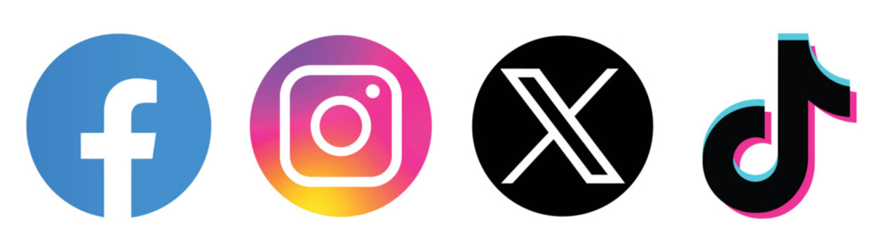 Social Media Icons 2026 Collection Facebook Instagram X Twitter TikTok Logos Vector Set Isolated