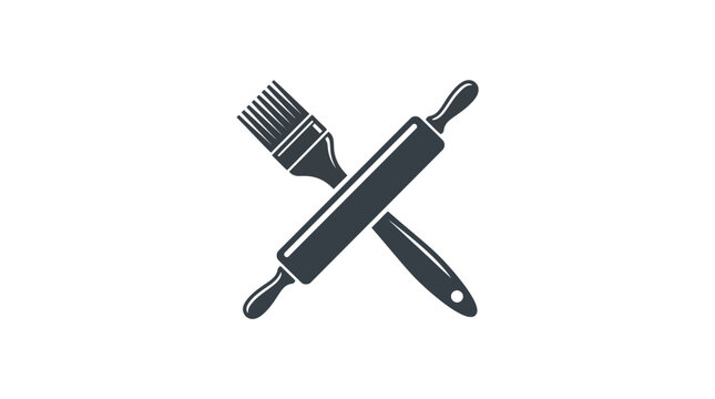 Bakery Icon with Crossed Rolling Pin and Pastry Brush