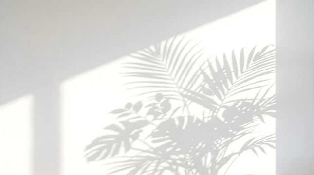 Minimalist Plant Shadow on White Wall Background for Product Display, Interior Design, and Brand Messaging