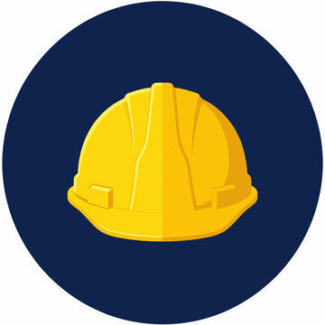 Yellow Construction Helmet Isolated on Dark Blue Circular Background