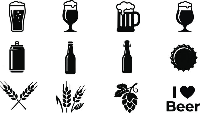 Black and White Beer Icons Set