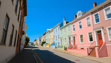 Fototapeta premium Colorful historic houses lining a charming street in St Johns Newfoundland.