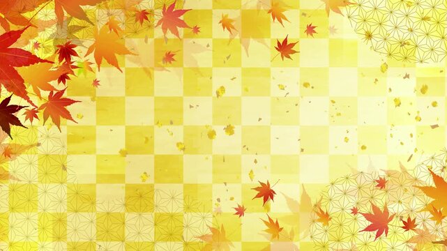 Golden Ichimatsu Pattern with Autumn Maples 4K