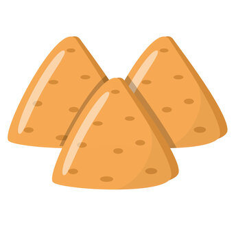 Samosa illustration of three triangular fried pastries with spiced filling