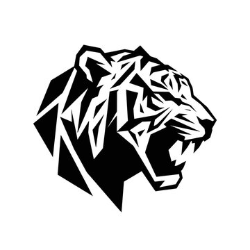 A powerful roaring tiger head side profile logo vector created with sharp polygon shapes, isolated on a white background.