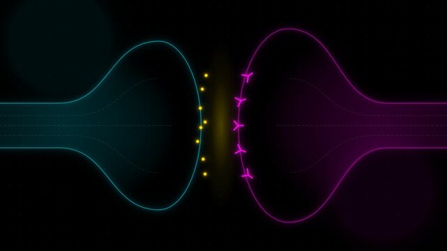 Animated 2D scientific diagram showing synaptic transmission with vesicle neurotransmitter release.