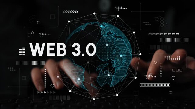 Hands Typing on Keyboard with Digital Globe and Web 3.0 Concept Background Illustrating Technology and Connectivity in Modern Internet Era. Entropy.