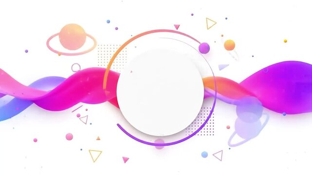 Abstract Circular Frame with Dynamic Colorful Wave Shapes and Geometric Space Elements