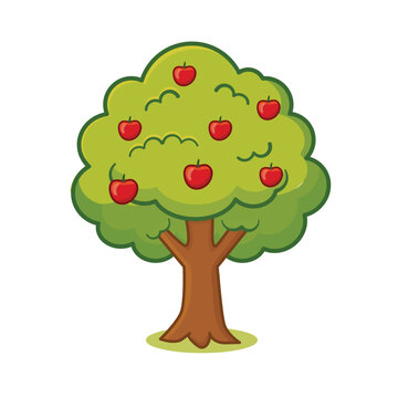 Apple tree vector catoon illustration