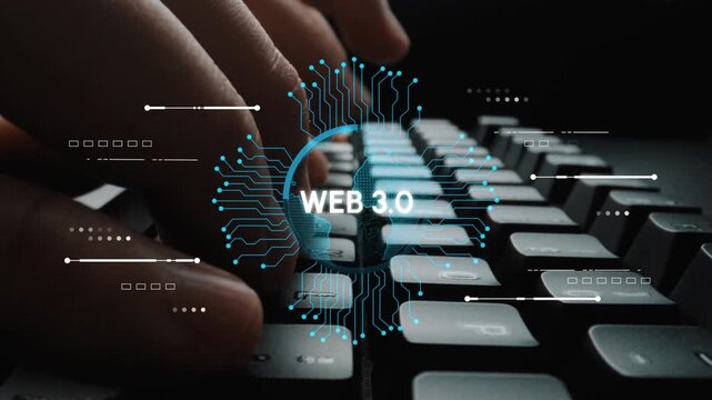 Close-Up of Hands Typing on Keyboard with Digital Theme Representing Web 3.0 Technology for Future Connectivity and Innovation Concepts. Entropy.