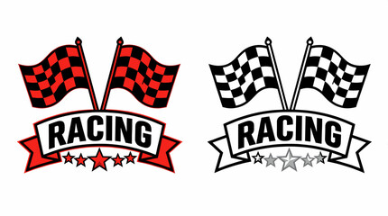 Obraz premium Racing Flags Logo Design with Checkered Pattern and Banner