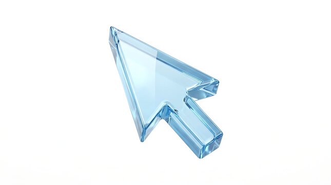 Transparent glass computer mouse cursor arrow icon 3D isolated object with transparent computer interface pointing navigation
