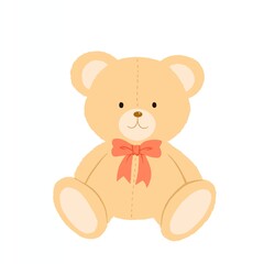 Fototapeta premium Cute Teddy Bear Plush Toy with Red Ribbon Illustration
