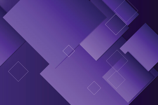 Geometric overlapping shapes in deep purple gradient background, abstract squares rectangles
