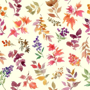 Watercolor Autumn leaves seamless pattern for fabric, gift wrapping and surface design