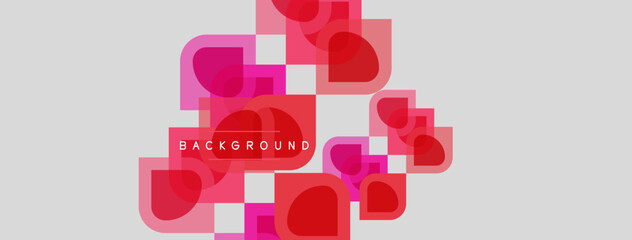 Fototapeta premium Abstract shapes overlap, creating vibrant pink, red composition. Background text reads BACKGROUND. Minimalist design, modern aesthetic.