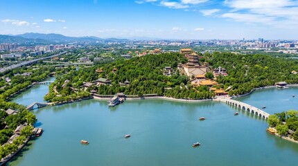 Obraz premium China - Bird Eye View of Summer Palace Kunming Lake Panorama