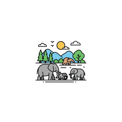 Elephant Family Safari Landscape Illustration ©  Elly Sela