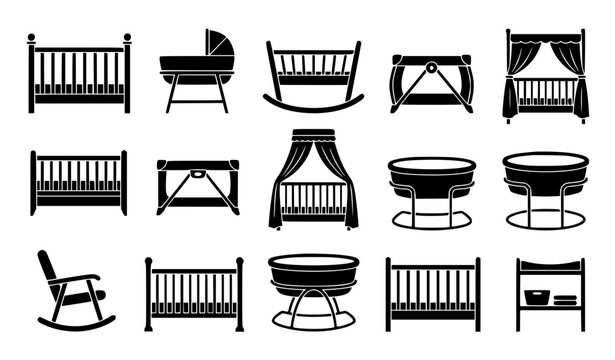 Baby Cribs and Bassinets Silhouette Vector Collection EPS10