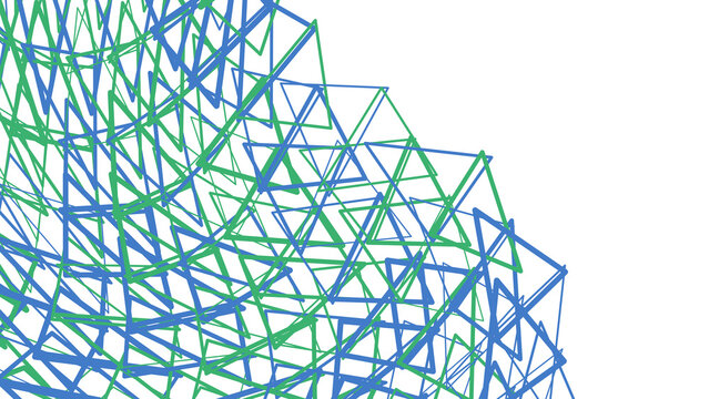Intertwined blue and green geometric triangle mesh structure isolated on transparent background