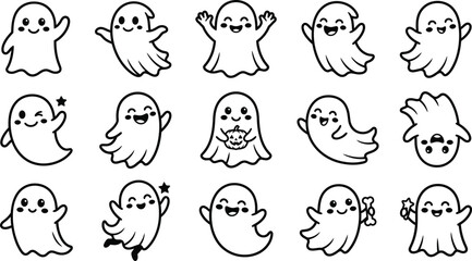 Cute cartoon ghost collection for halloween greeting cards and crafts with halloween, illustration © MSTNASIMA
