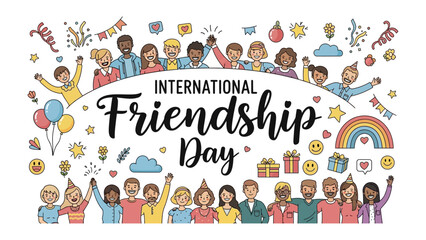 Fototapeta premium International Friendship Day Celebration: A vibrant and colorful illustration depicting diverse groups of people celebrating International Friendship Day with joy and camaraderie.