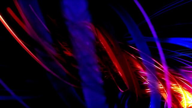 Neon swirl lines bend and twist into a colorful futuristic vortex on a black background.