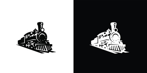 Vintage Steam Locomotive Train Icon – Classic Railway Engine Vector Silhouette © Raju
