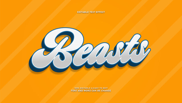 Beasts editable text effect, 3d retro script font style on orange background