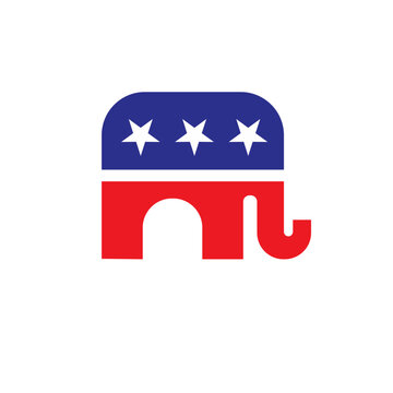 Republican Party Elephant Logo with Stars and Patriotic Red, White, and Blue Colors