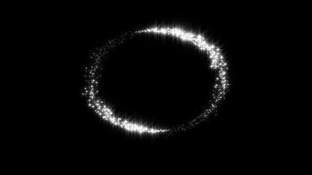 Glittering star line and circle sparkle on black background, luxury white glitter sparkles star trail, twinkling glitter stars line animation, christmas stars isolated. 4k video