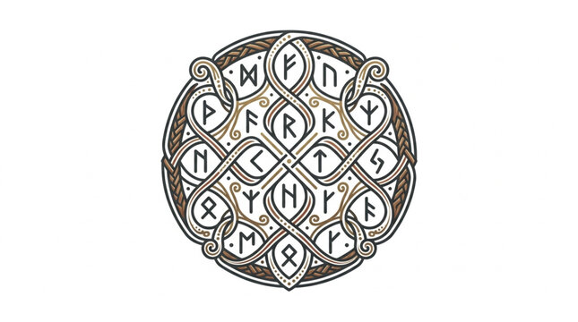 Intricate Norse knotwork with ancient runes symbol.