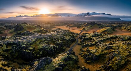 Fototapeta premium Breathtaking Landscape View of Rolling Hills and Sunset Sky.