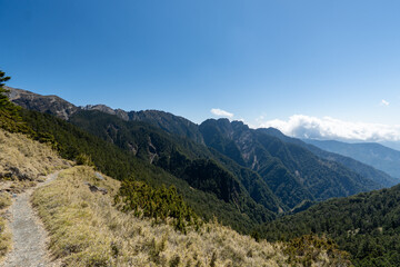 Fototapeta premium Mount Jade trekking route and summit scenery in Yushan National Park, Taiwan
