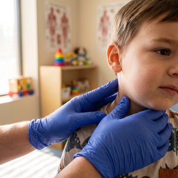 Doctor Palpating Child Lymph Nodes in Pediatric Clinic