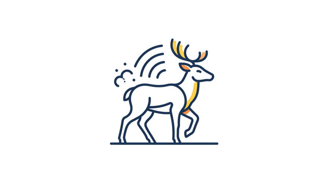 Minimalist line art of a running deer with antlers.